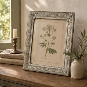 Vintage Ornate Filigree Metal Picture Frame White Gold Tone Floral 8x10 Easel